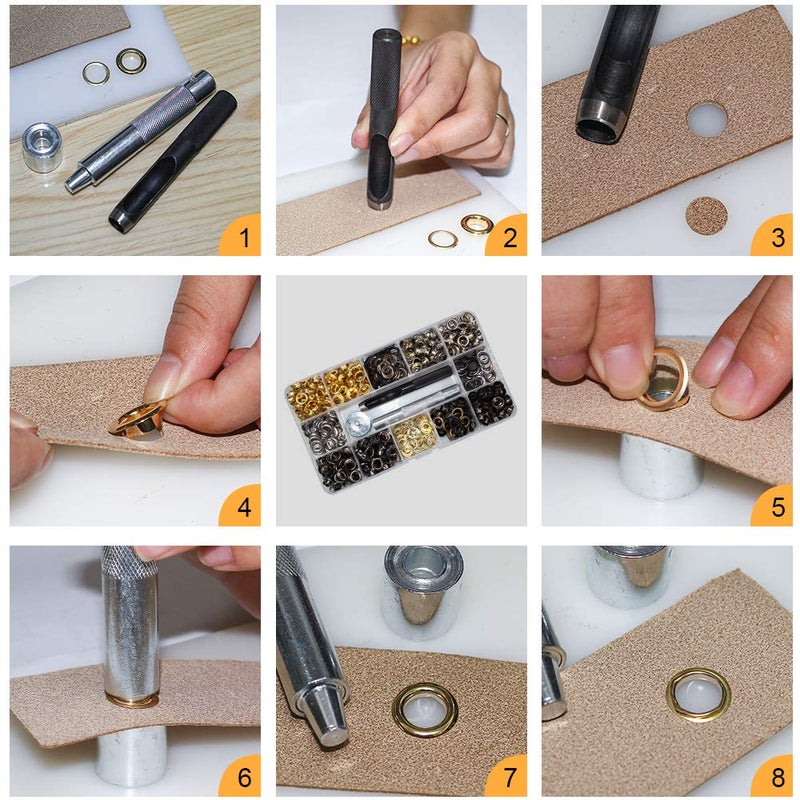 INNETOC 400 Sets 4 Color Brass Grommet Eyelets Kit Tool 6mm 1/4" Inside Diameter with Setting Tool Canvas Clothes Leather Self Backing Tool - Image 5